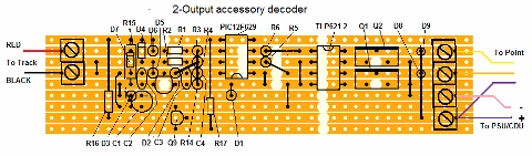 2 Output Accessory Decoder stripboard layout